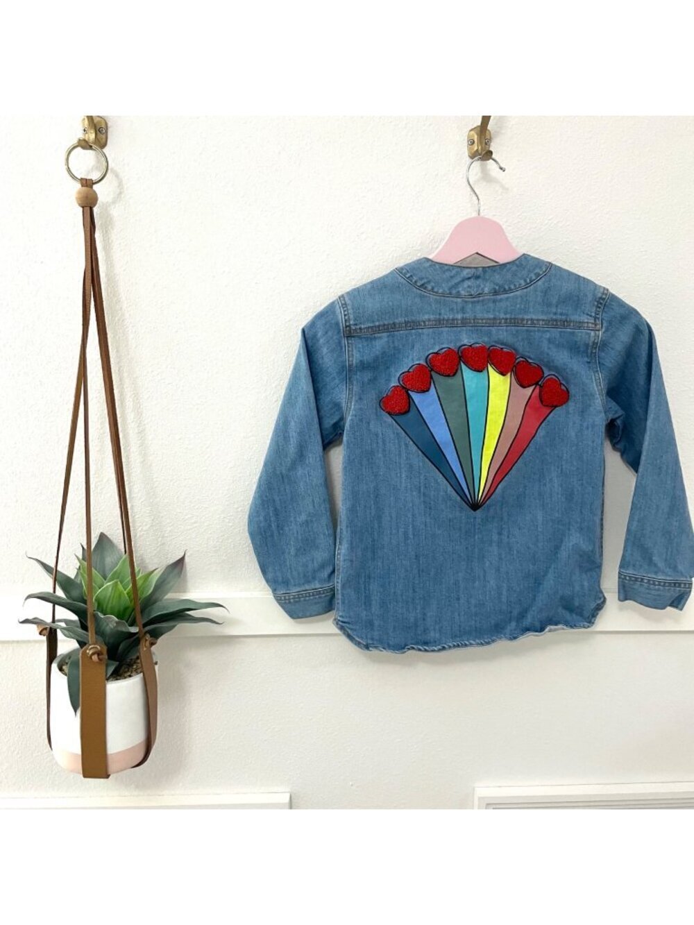 Stella McCartney Rainbow Colorful Embroidered Denim Jean Jacket Size 8